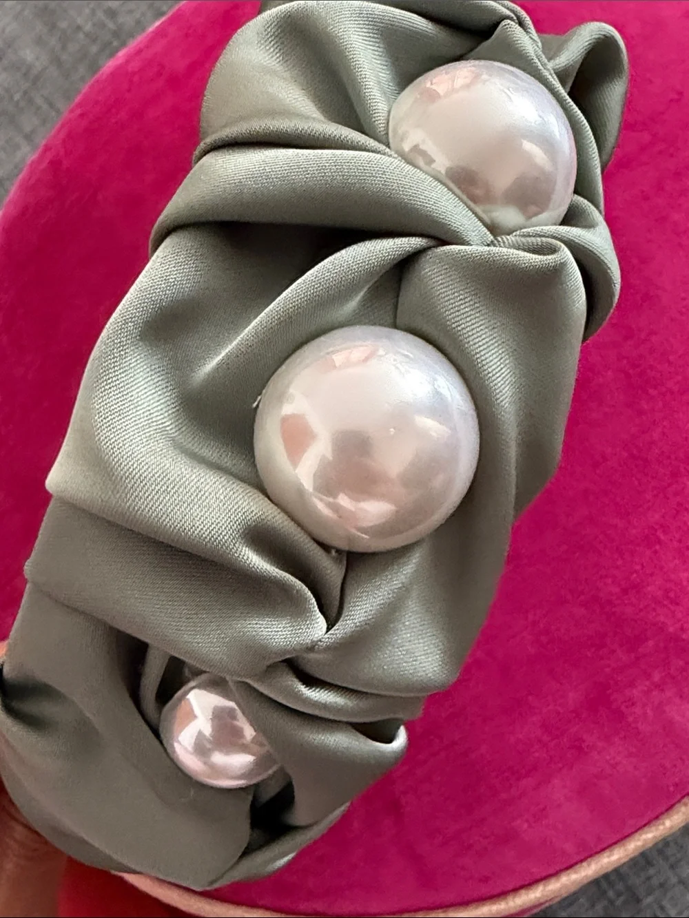 Anthropologie Knotted Olive Green Pearl Accent Headband